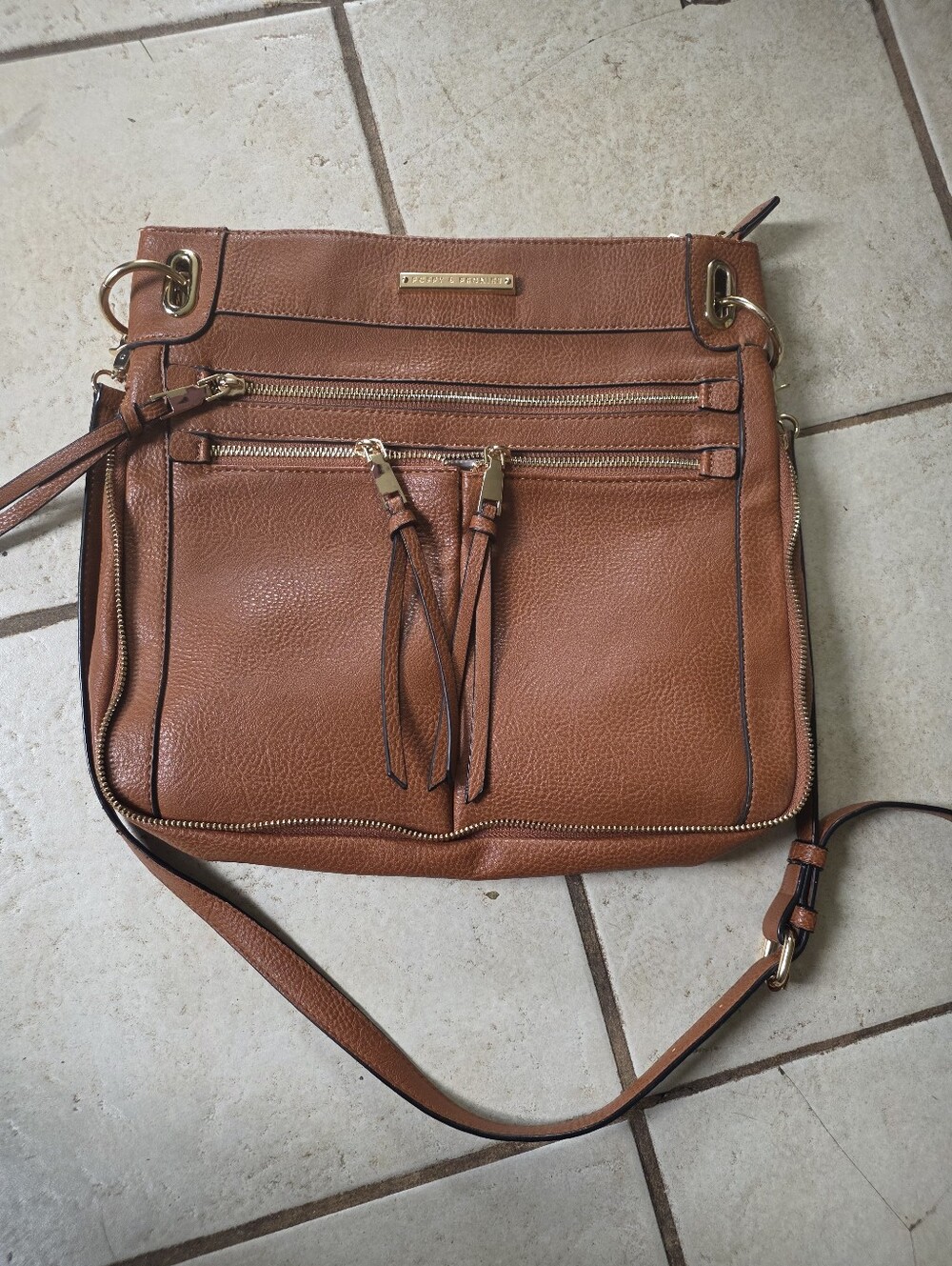 Poppy & Peonies Tan Leather Crossbody with Gold Hardware